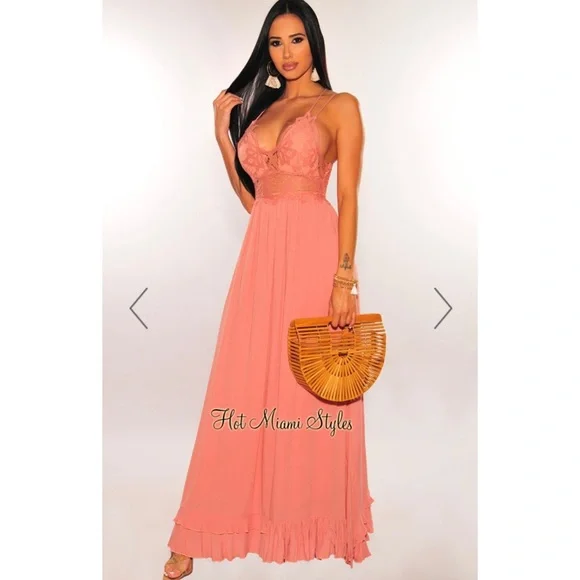 plus size dusty pink dress Kathryn Crochet Ruched Dress (Dusty Pink) main image 1